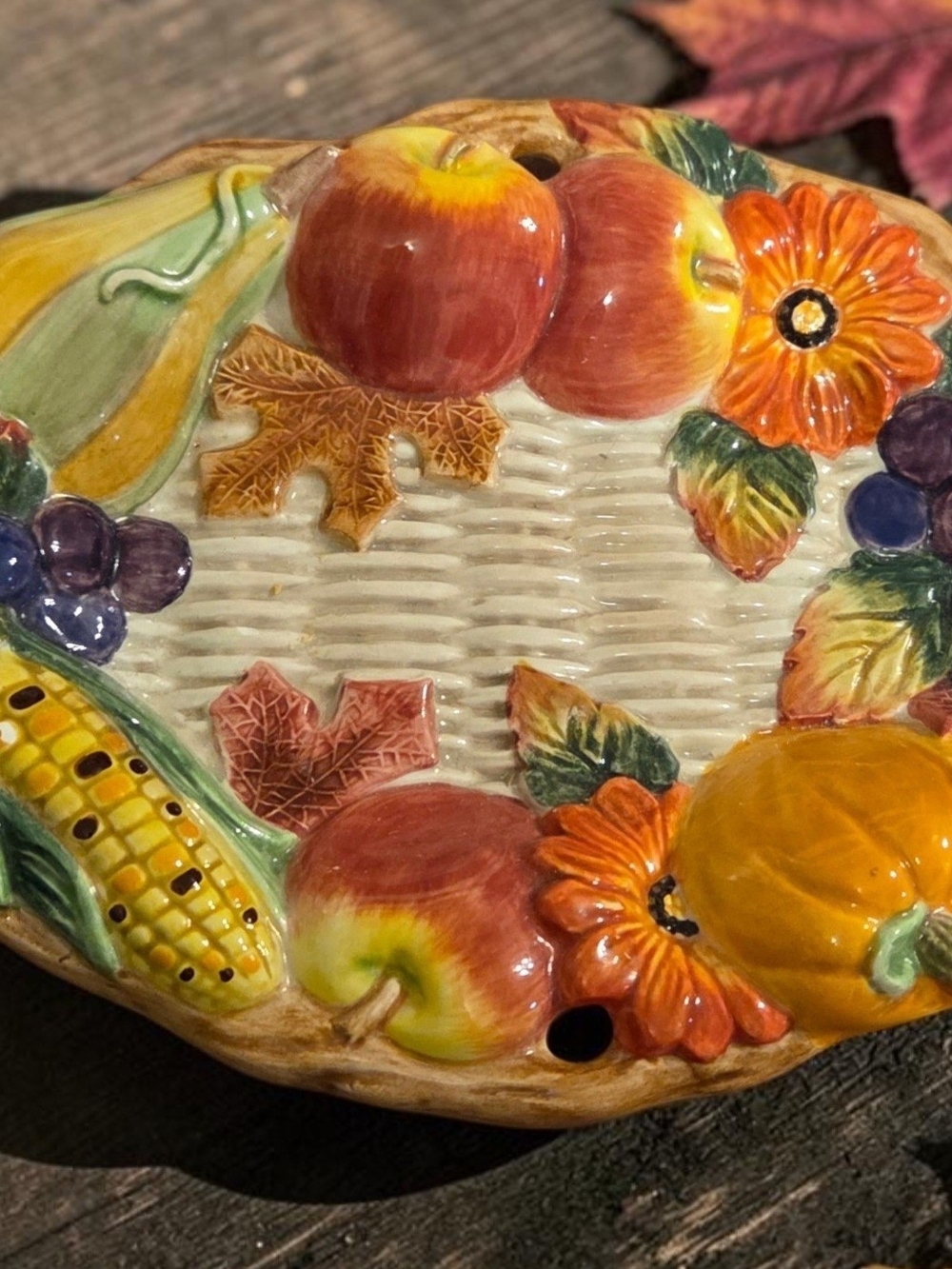 Fitz and Floyd Autumn Bounty Salt And Pepper Or Hanging Dish